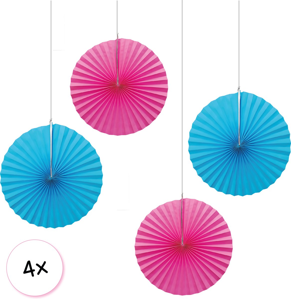 Waaiers Roze & Licht blauw 4 stuks 30 cm | Geboorte Jongen | Geboorte Meisje | Gender Reveal